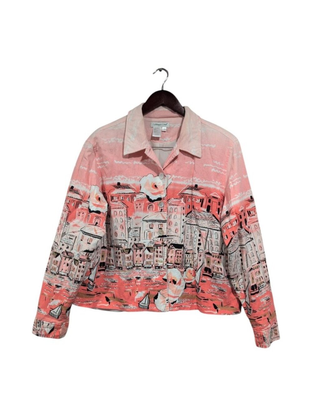 Coldwater Creek Jacket Women's Size L Pink Scenic Button Front Lined Linen Blend